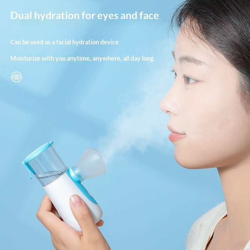 Woman using Recore portable nano facial mister for instant skin hydration in Nigeria
