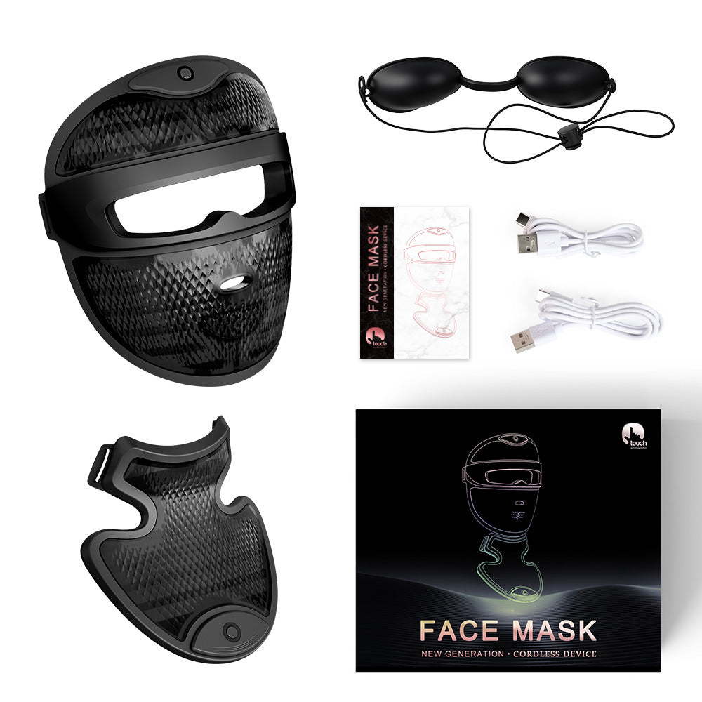 Recore photon LED light therapy mask worn during home skincare routine in Nigeria
