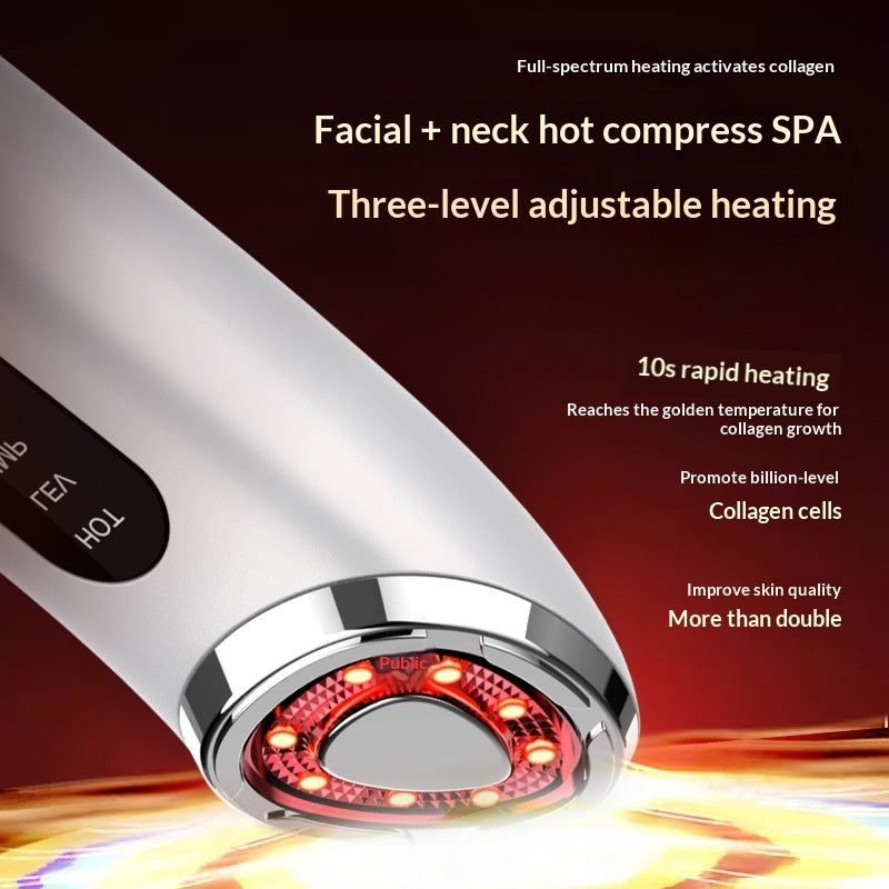Woman using Recore handheld photon facial massager emitting colored light therapy in Nigeria