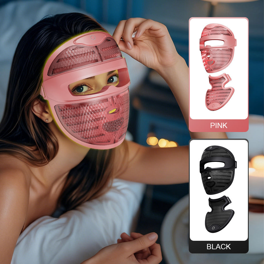 Recore photon LED light therapy mask worn during home skincare routine in Nigeria