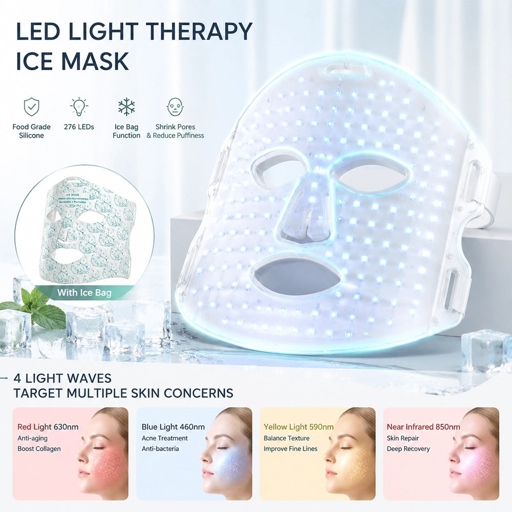 Woman wearing Recore flexible silicone photon LED mask for soothing facial skincare in Nigeria