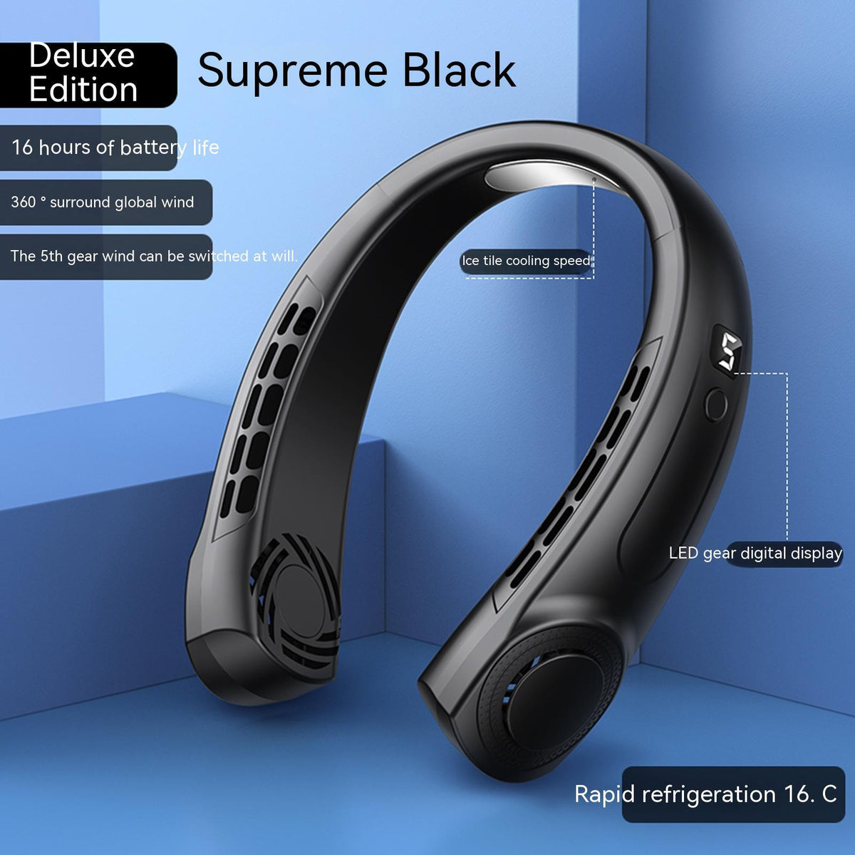 Recore hands-free personal neck cooling fan used during outdoor travel in Nigeria