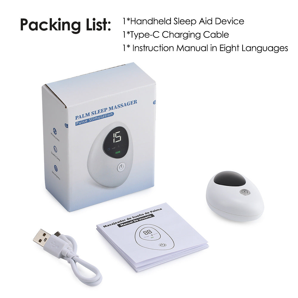 Person holding Recore microcurrent sleep device in hand for nighttime relaxation