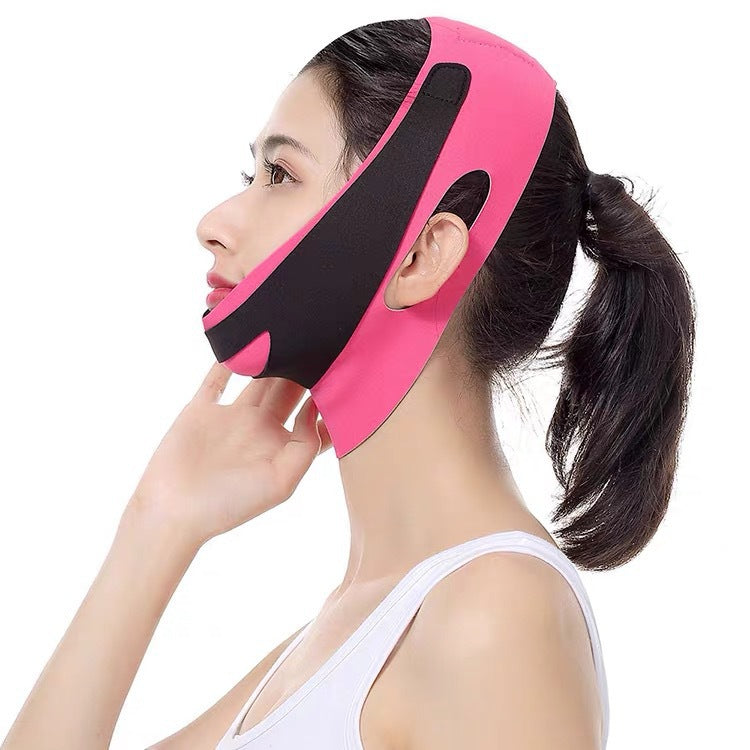 Woman wearing Recore breathable face slimming strap for jawline contouring in Nigeria